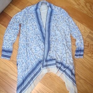 Lucky Brand Blue and White Floral Cardigan